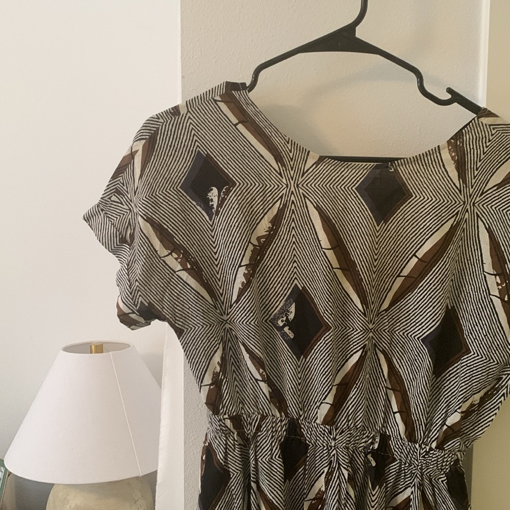 Open back block print dress
